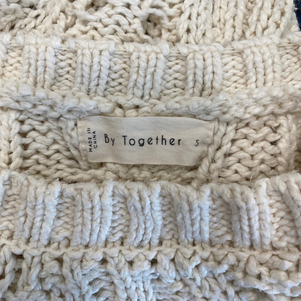 By Together Sweater Women S Cream Cable Knit Cropped Short Sleeve Boho Fisherman - Picture 3 of 6